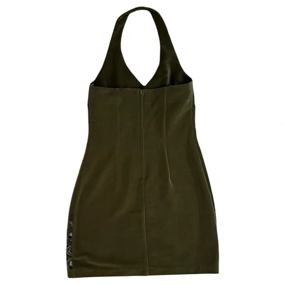 Vintage Deadstock City Triangles Green Suede Embroidered Halter Dress - Picture 6 of 10